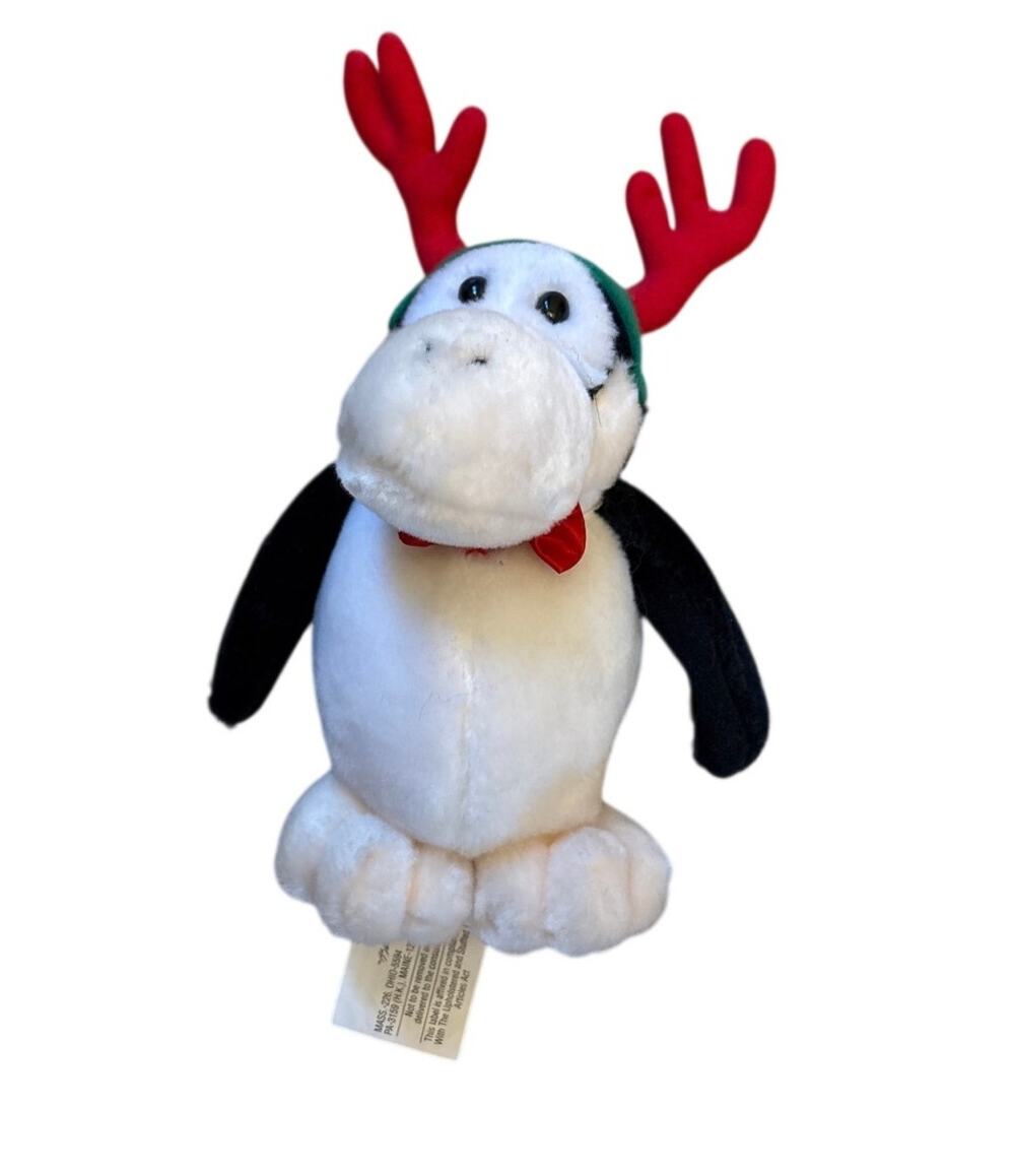 1985 Dakin Opus Reindeer Christmas Plush Penguin Stuffed Animal 7” Bloom County